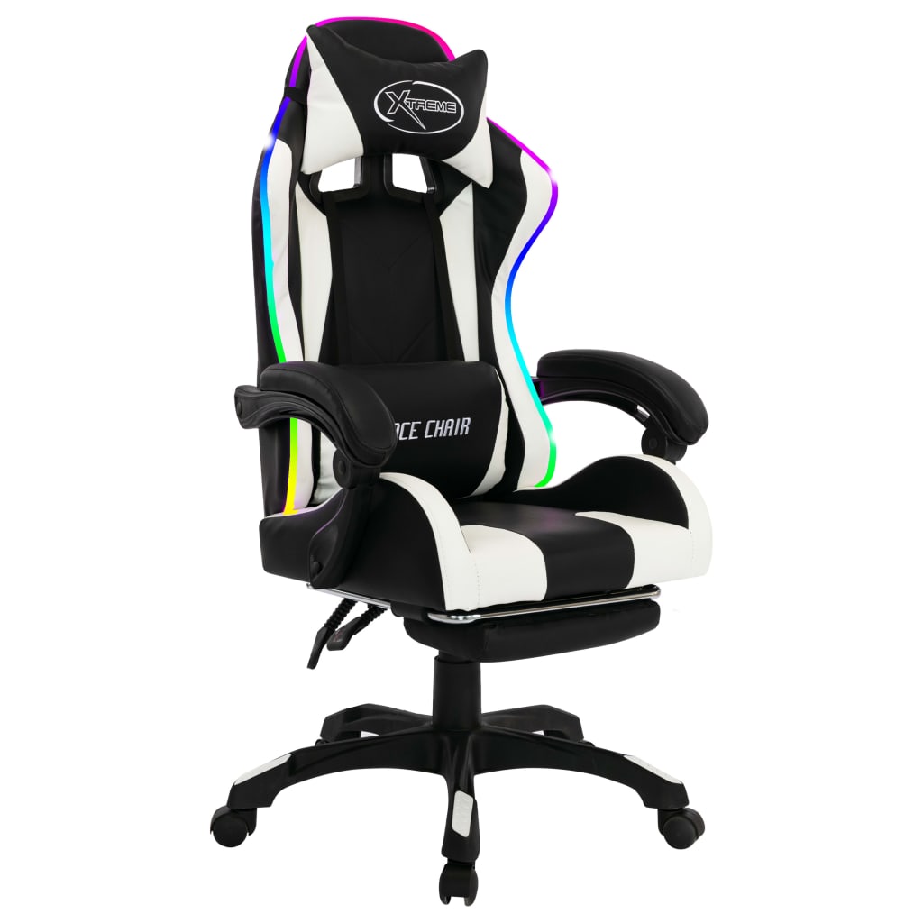 Gaming-Stuhl mit RGB LED-Leuchten Blau und Schwarz Kunstleder