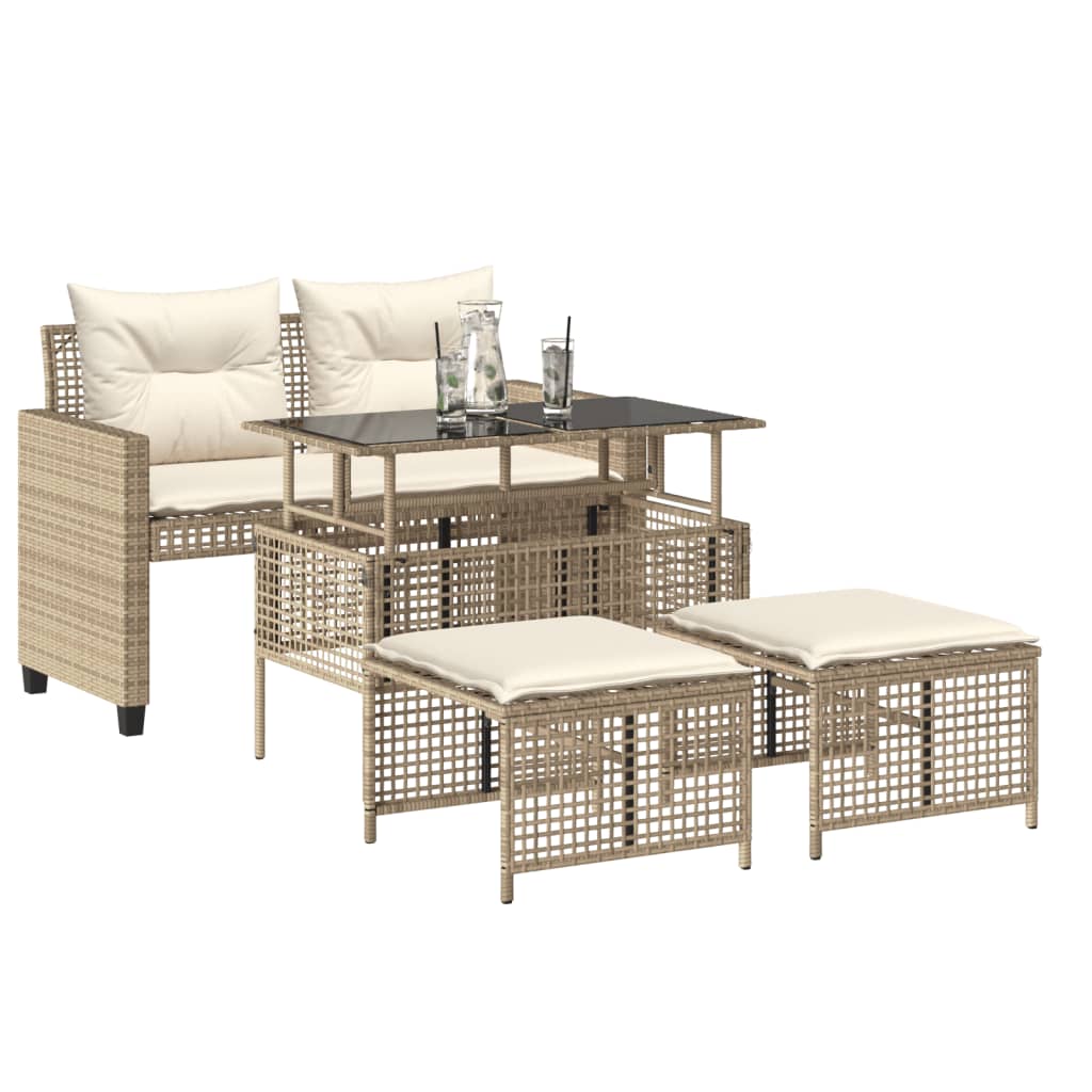 4-tlg. Garten-Sofagarnitur mit Kissen Schwarz Poly Rattan Glas