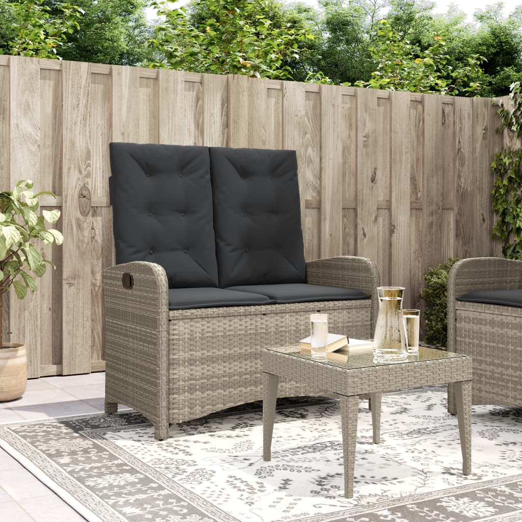 Gartenbank Verstellbar mit Kissen Schwarz Poly Rattan