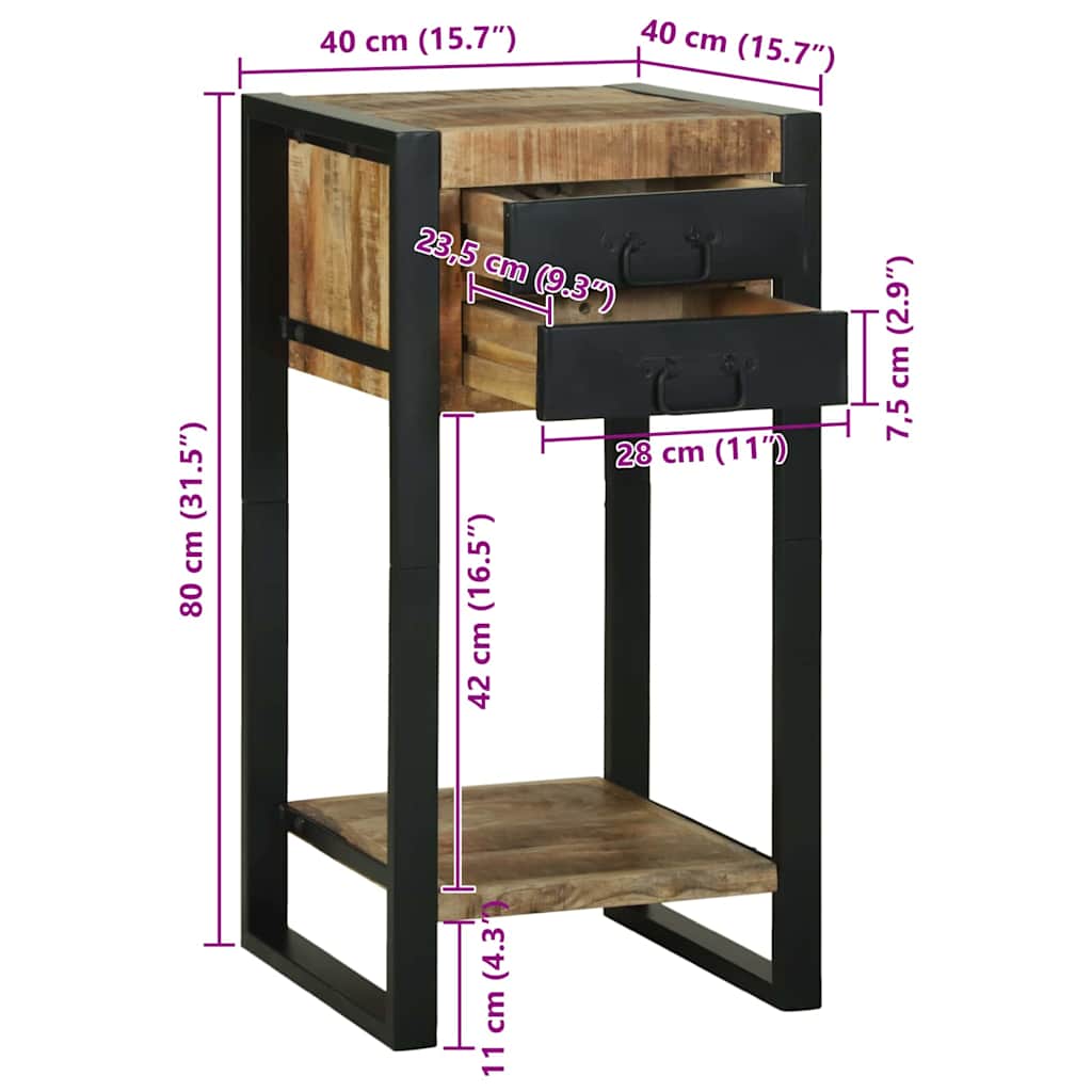 Beistelltisch mit Regal Braun 40 x 40 x 80 cm Massivholz Mango