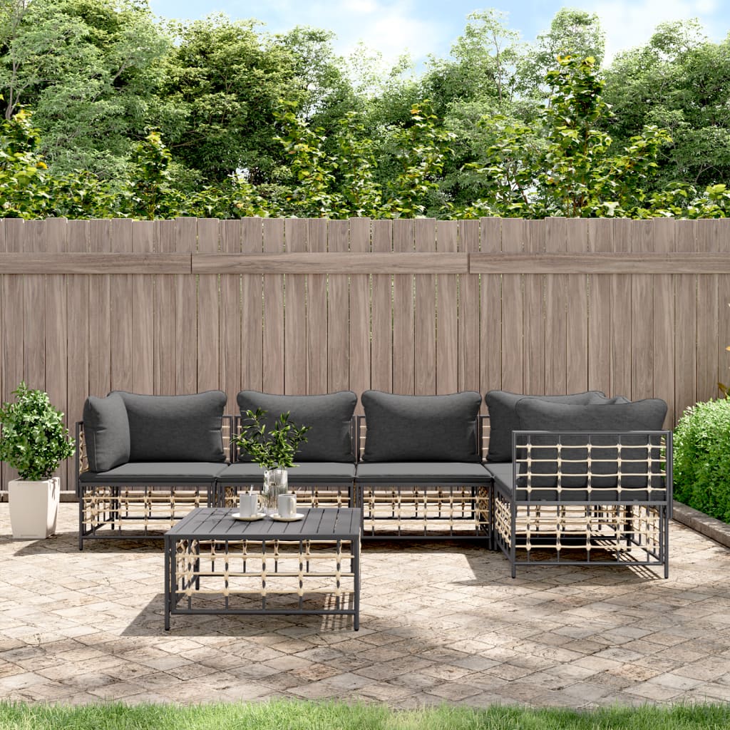 5-tlg. Garten-Lounge-Set mit Kissen Anthrazit Poly Rattan