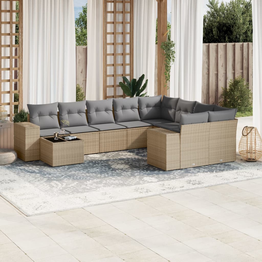 10-tlg. Garten-Sofagarnitur mit Kissen Schwarz Poly Rattan