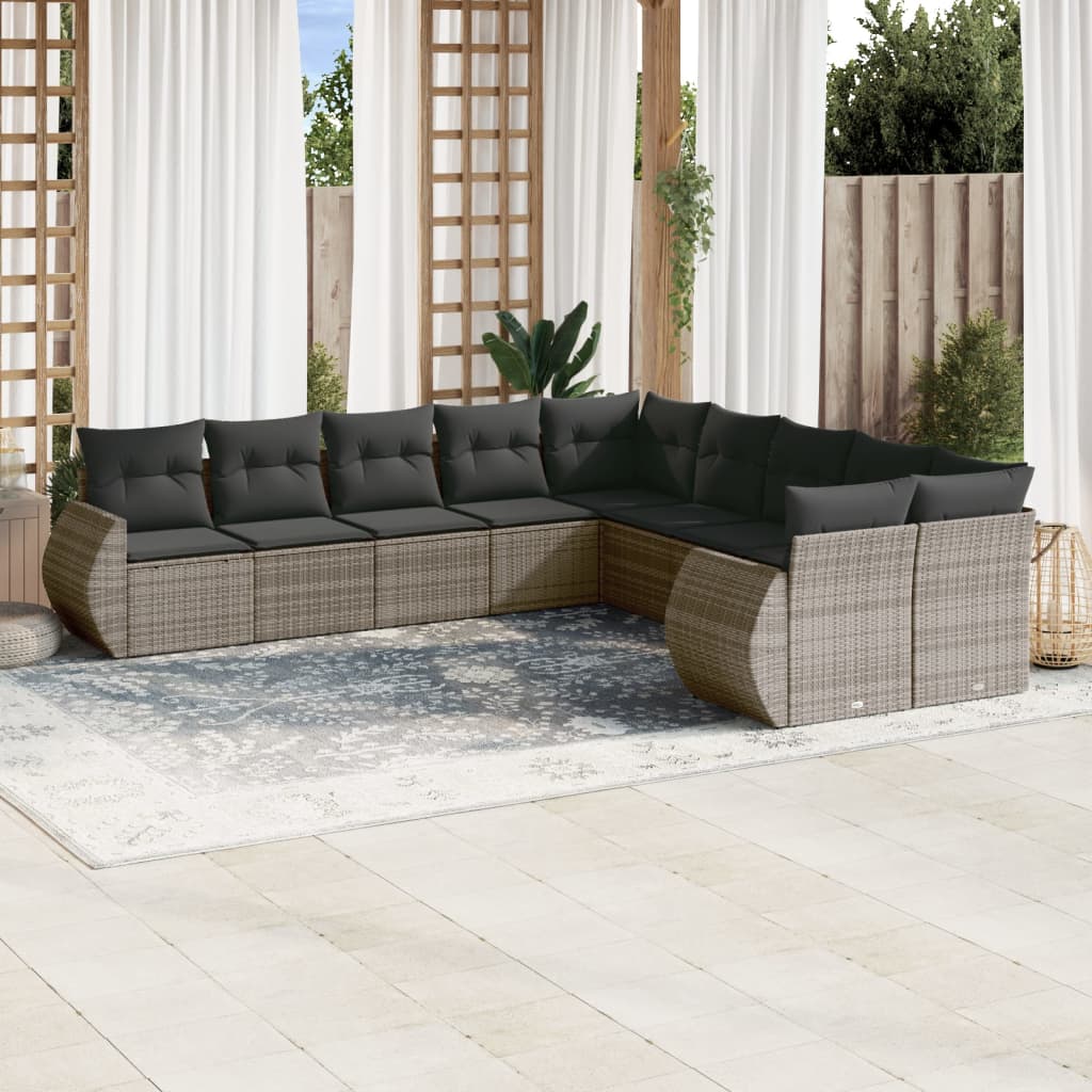 10-tlg. Garten-Sofagarnitur mit Kissen Schwarz Poly Rattan