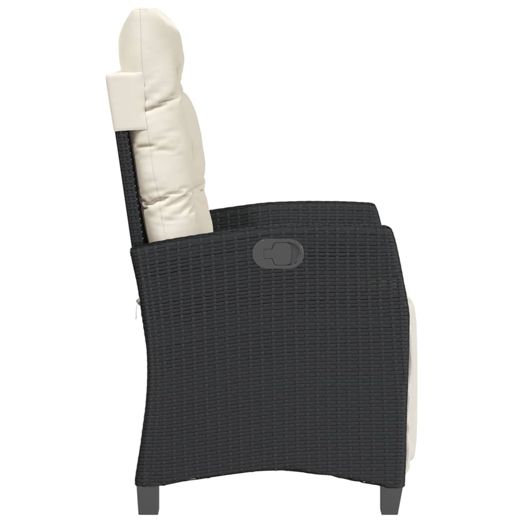 Gartensessel Verstellbar mit Kissen Schwarz Poly Rattan