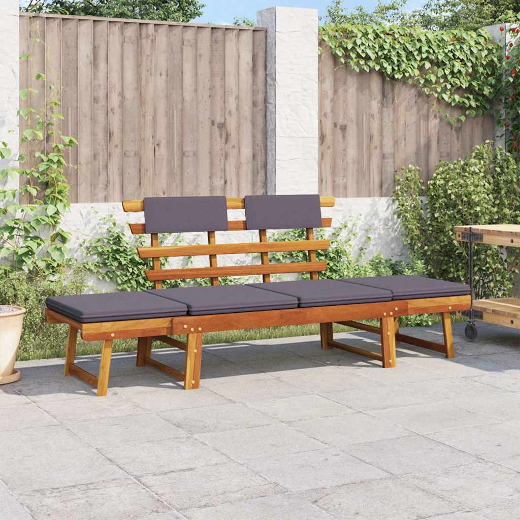 Gartenbank mit Auflagen 2-in-1 190 cm Grau Massivholz Akazie