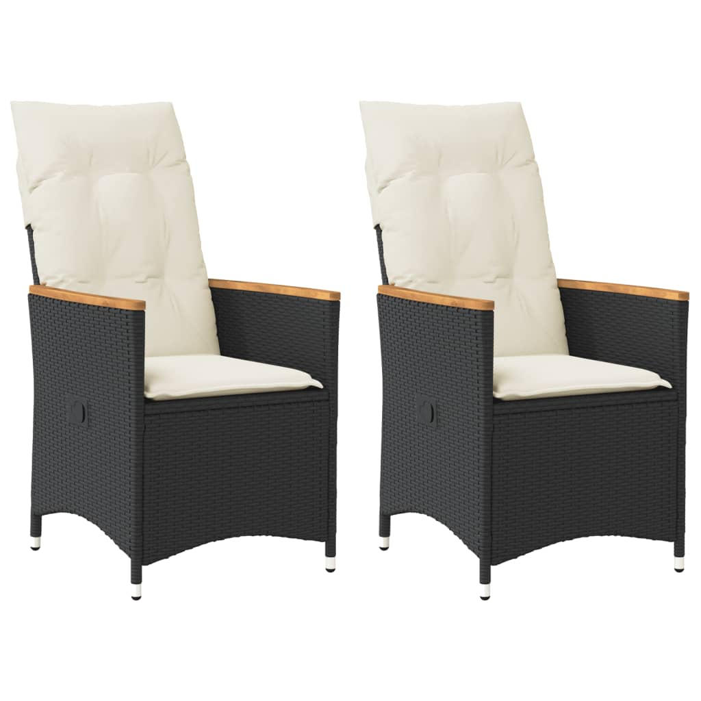Gartensessel Verstellbar mit Kissen Schwarz Poly Rattan