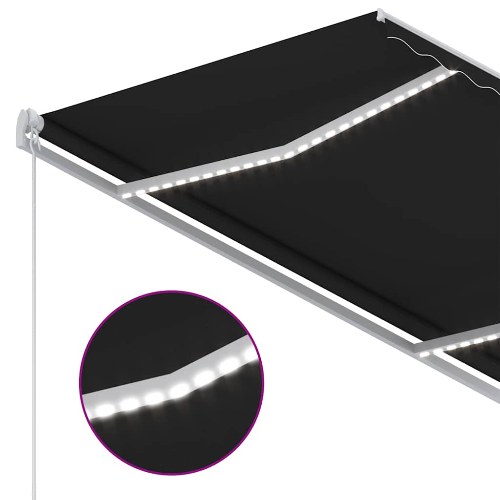 Markise Manuell Einziehbar mit LED 300x250 cm Blau und Weiß