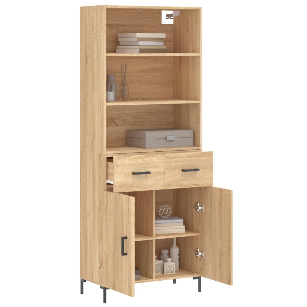 Highboard Hochglanz-Weiß 69,5x34x180 cm Holzwerkstoff