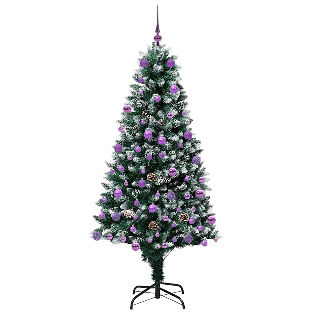 Künstlicher Weihnachtsbaum mit LEDs Kugeln Zapfen 150 cm