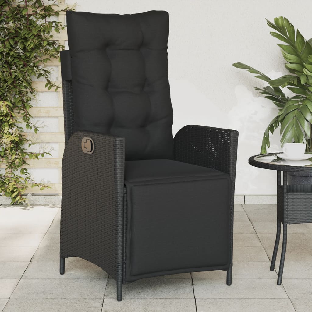 Gartensessel Verstellbar mit Kissen Schwarz Poly Rattan
