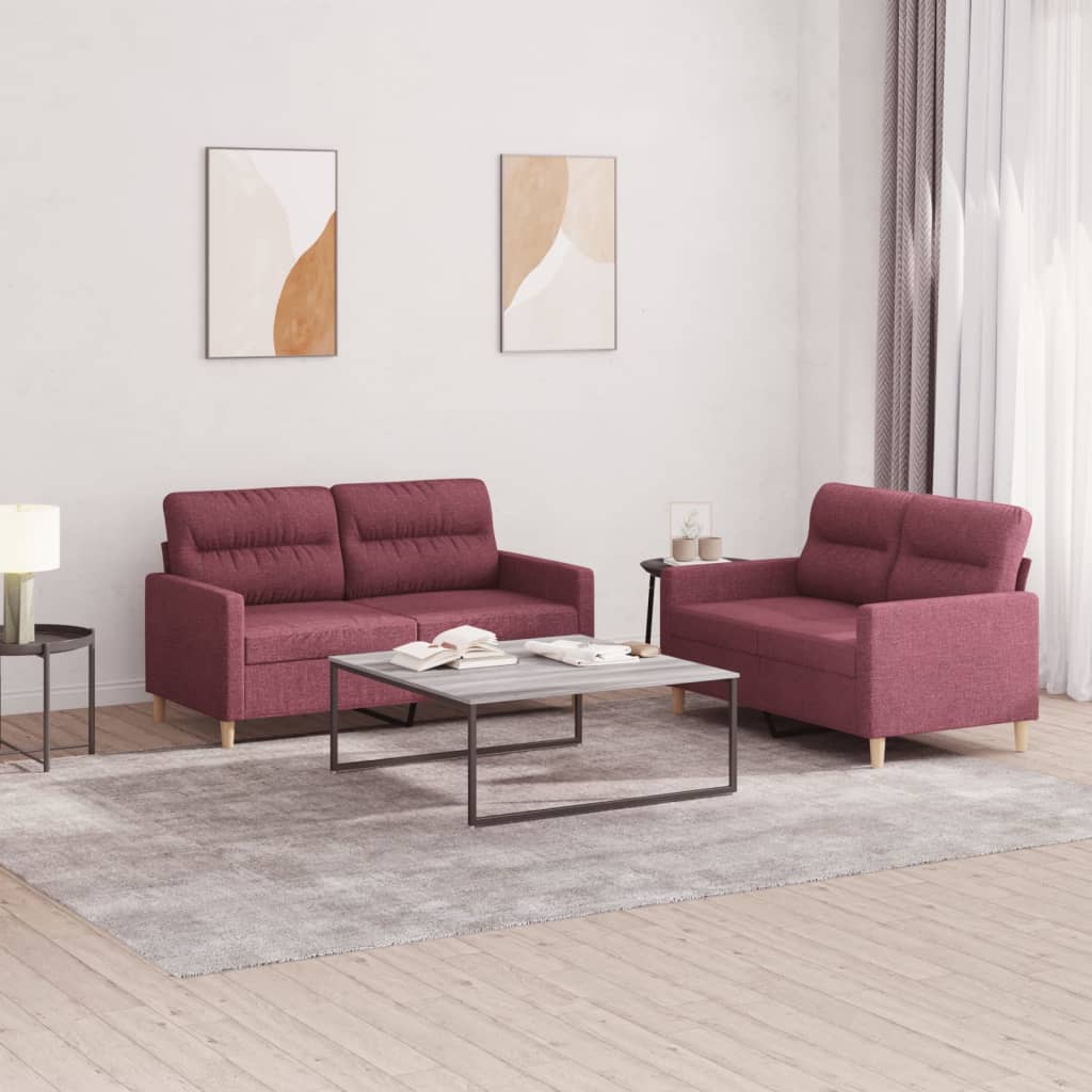 3-tlg. Sofagarnitur mit Kissen Creme Stoff