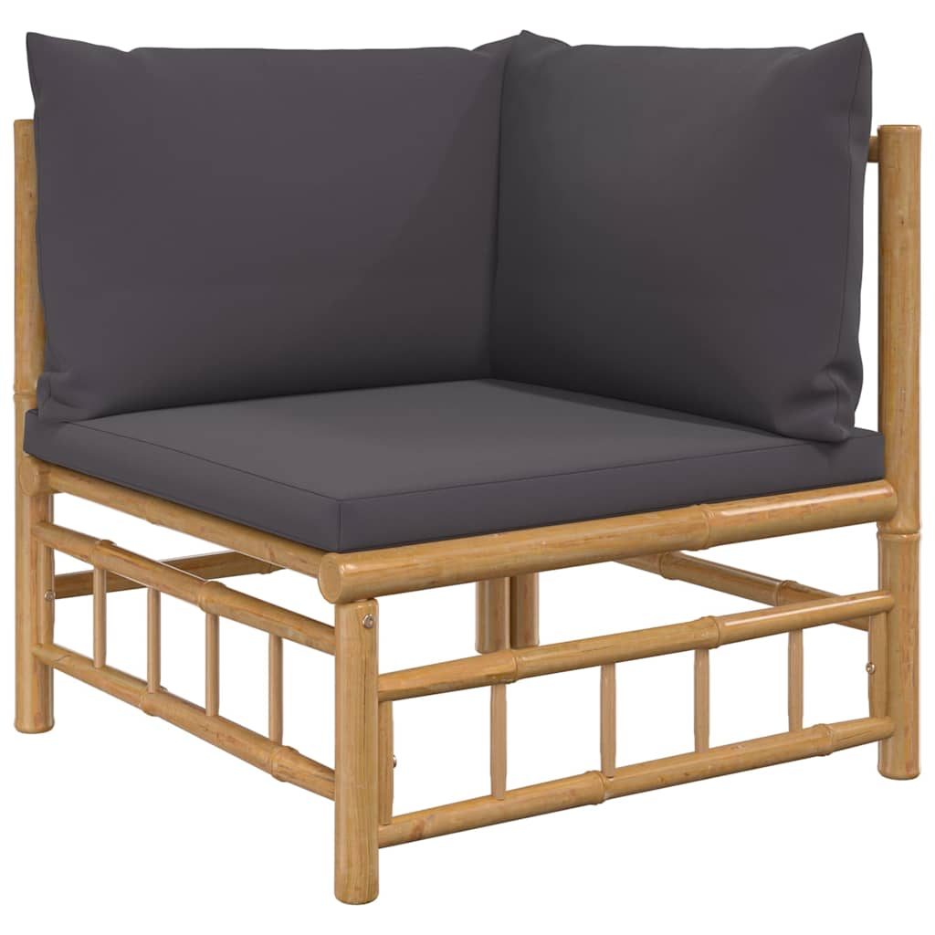 3-tlg. Garten-Lounge-Set mit Kissen Creme Bambus