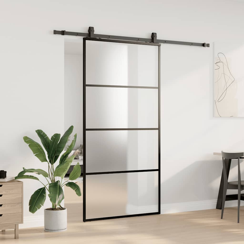 Schiebetür mit Beschlag Schwarz 76x205 cm ESG-Glas