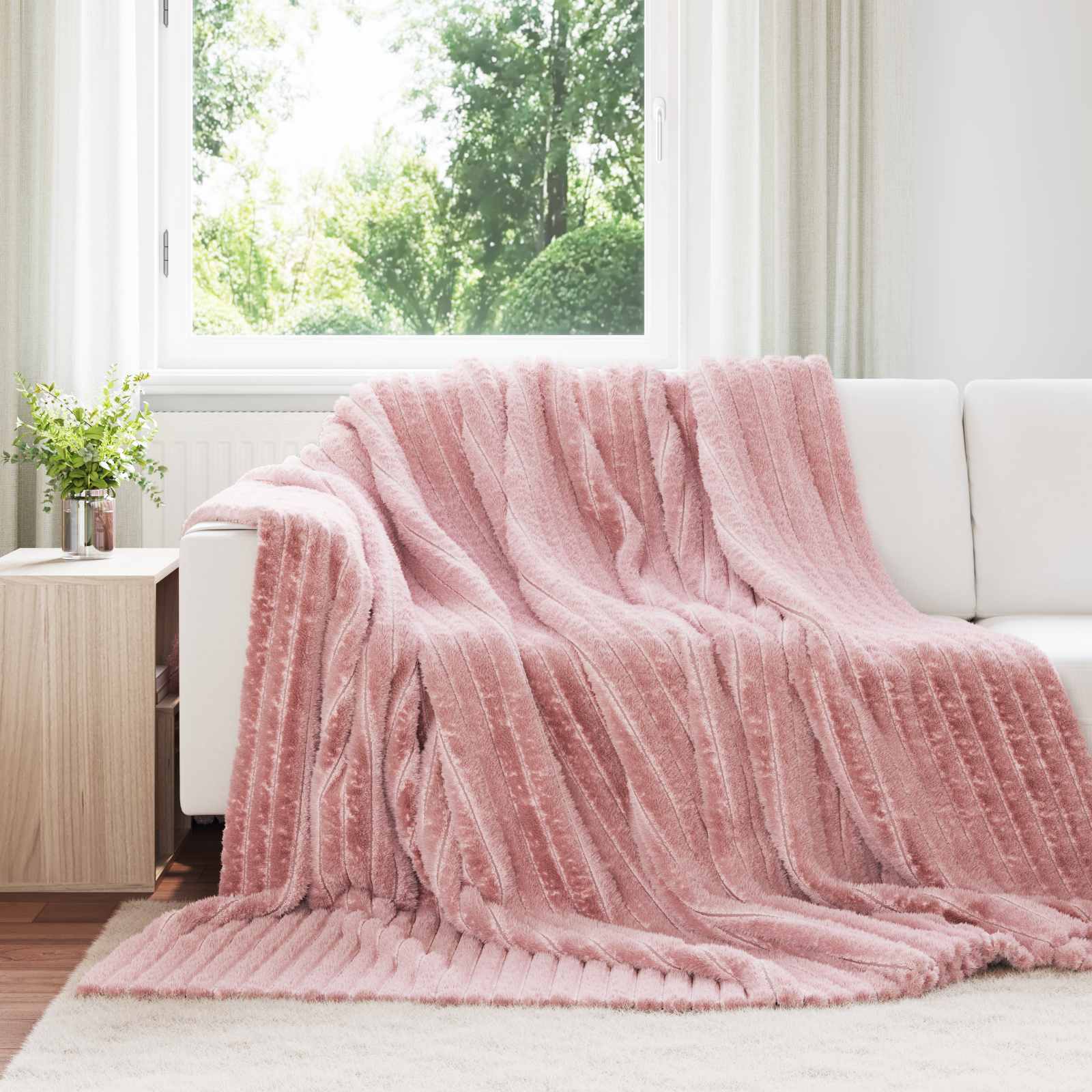 Überwurfdecke Beige 150 x 130 cm Fleece