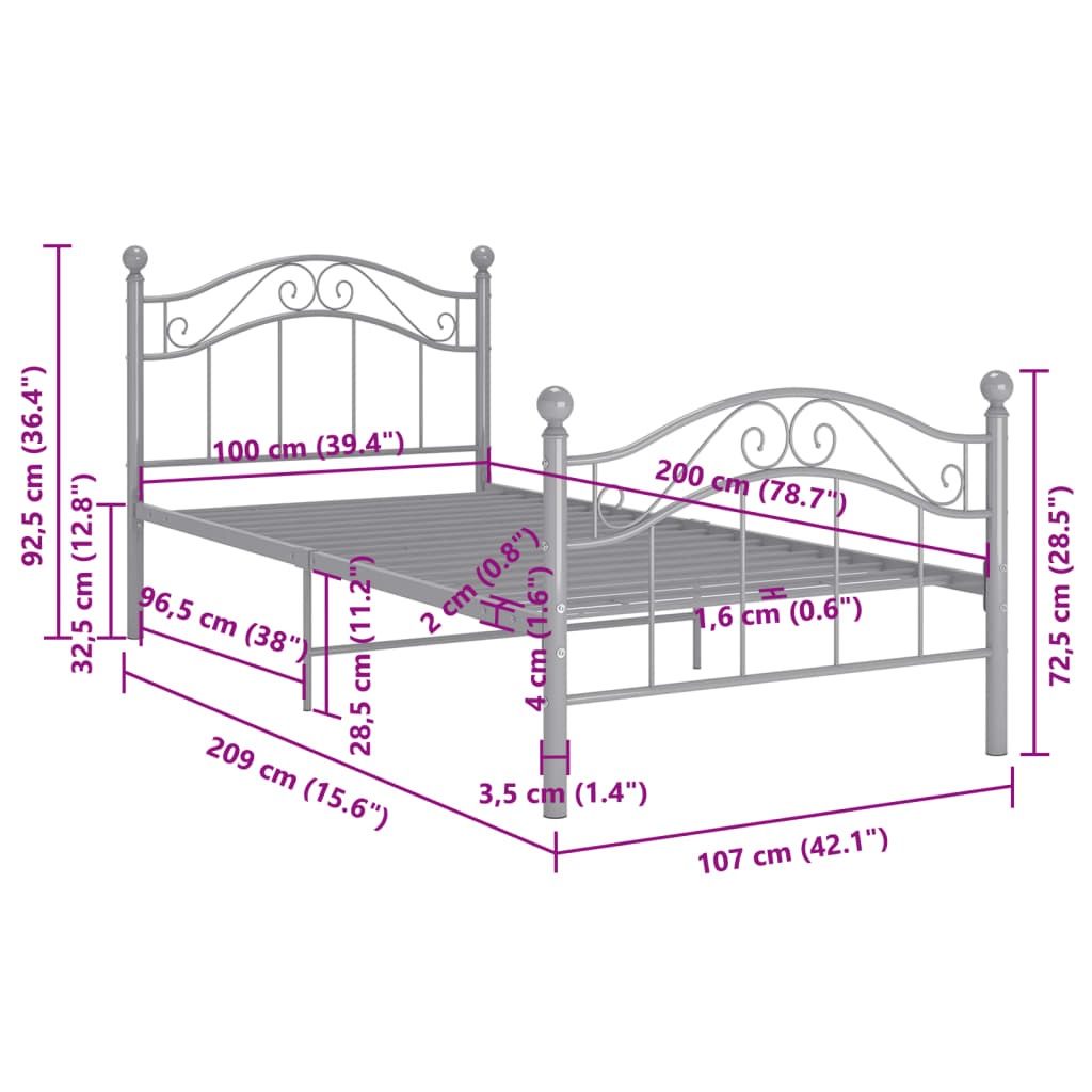 Bett Schwarz Metall 90x200 cm