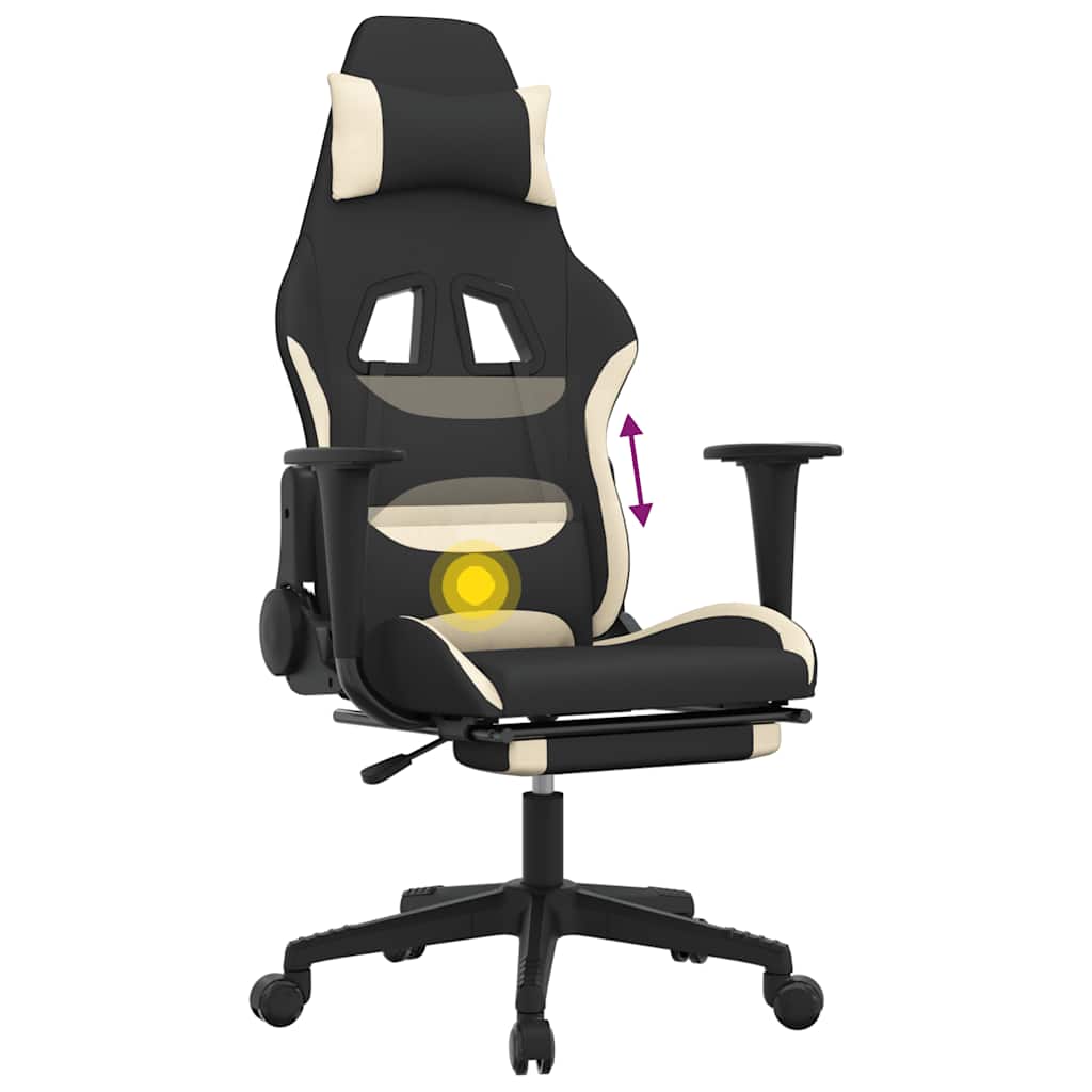 Gaming-Stuhl mit Massagefunktion Schwarz und Creme Stoff
