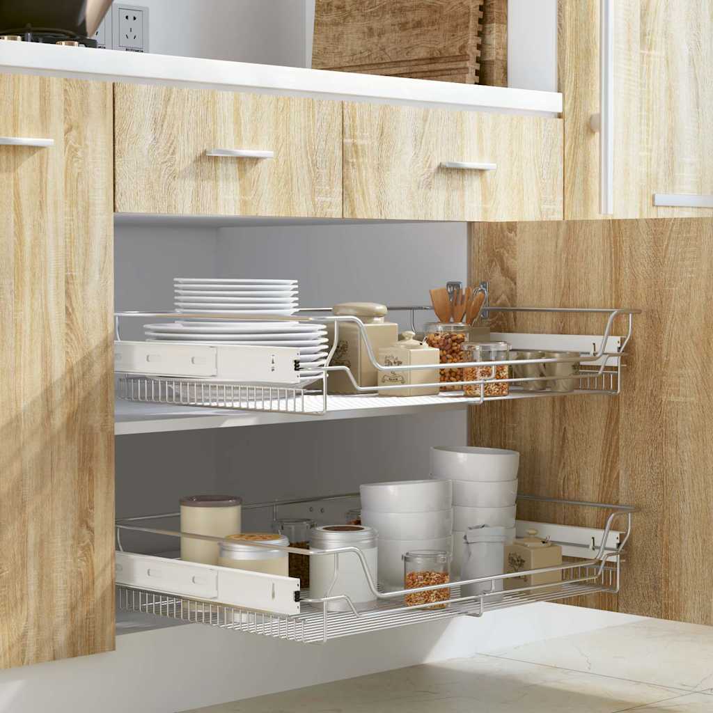 Küchen-Drahtkörbe 2 Stk. Ausziehbar Silbern 45 cm