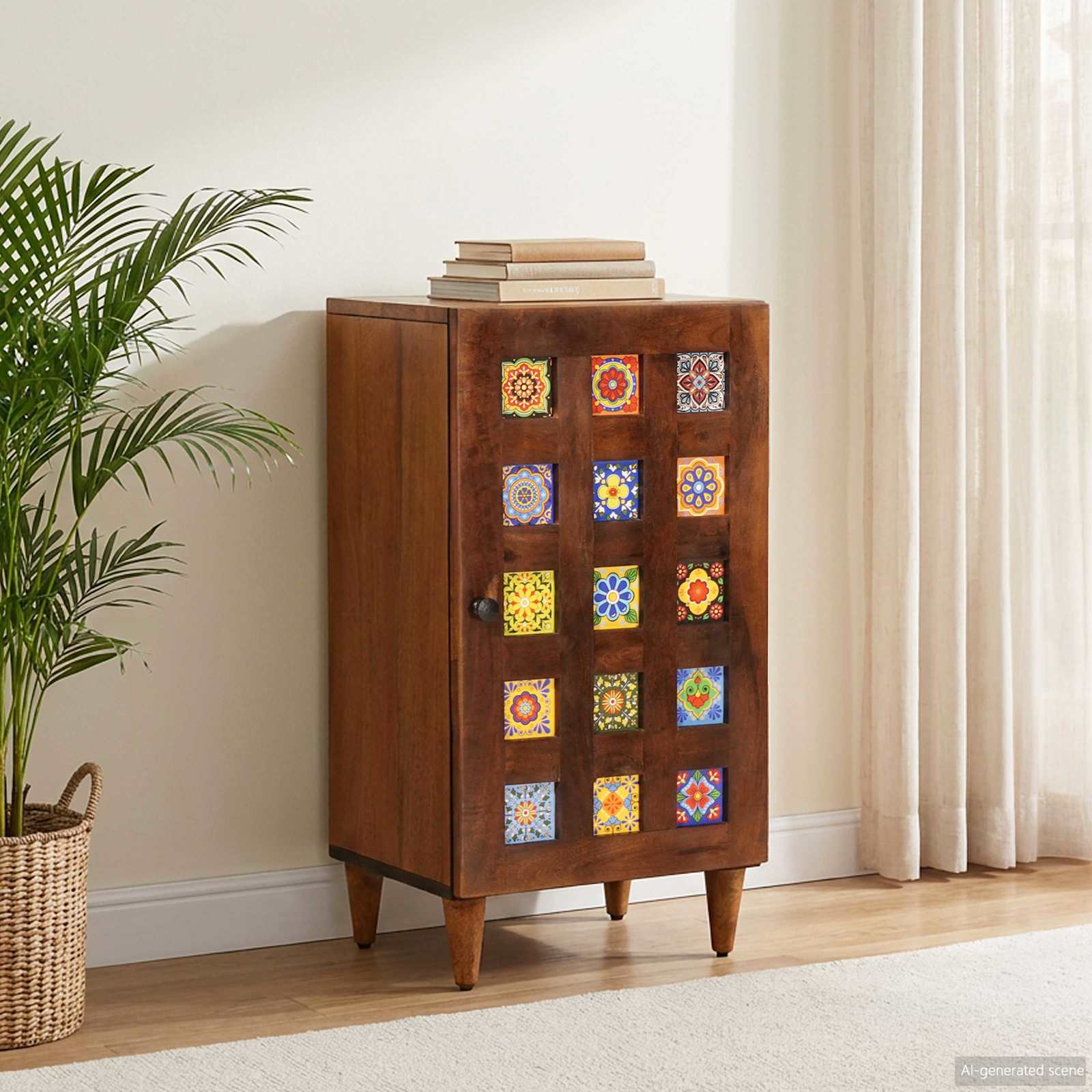 Sideboard mit Speicher Walnuss 40 x 33 x 75 cm Massivholz Mango