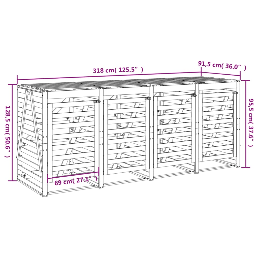 Mülltonnenbox für 4 Tonnen Massivholz Kiefer