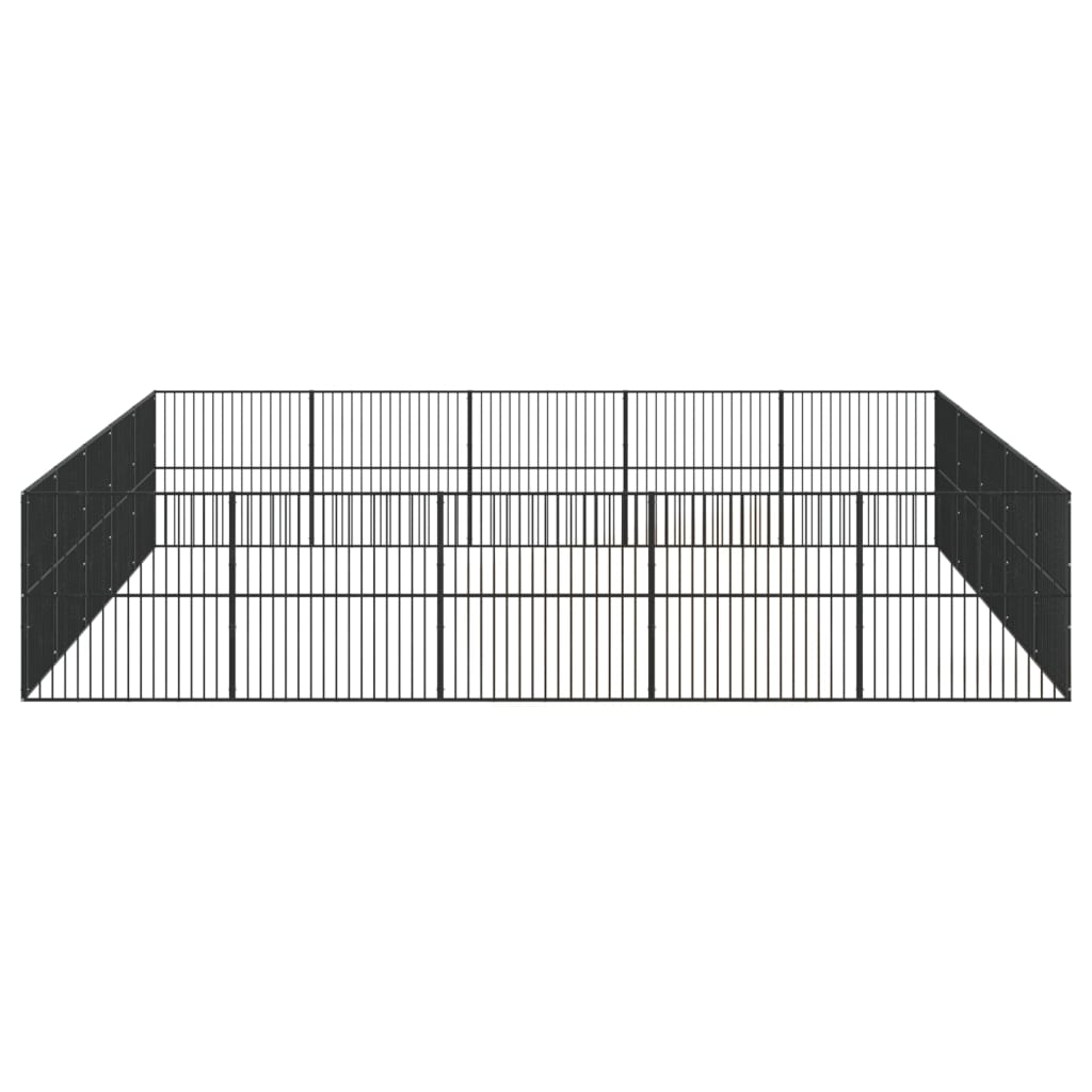 Hundelaufstall 4-tlg. Schwarz Verzinkter Stahl