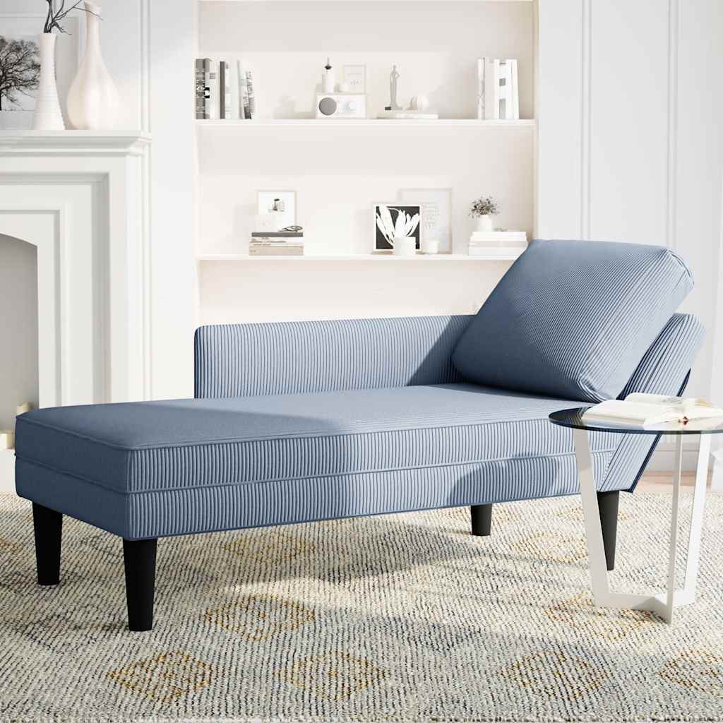 Chaiselongue mit Kissen Hellgrau Cordstoff