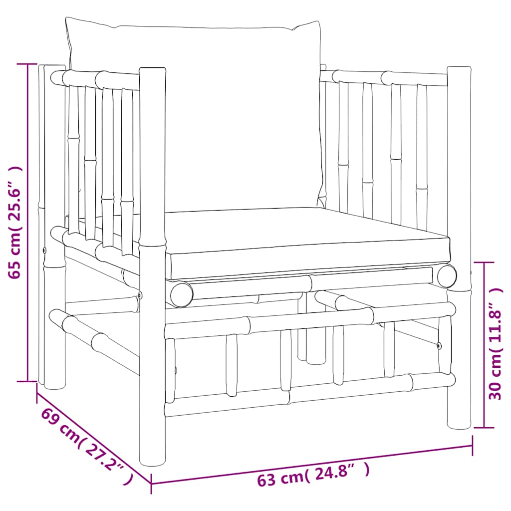 3-tlg. Garten-Lounge-Set mit Kissen Creme Bambus