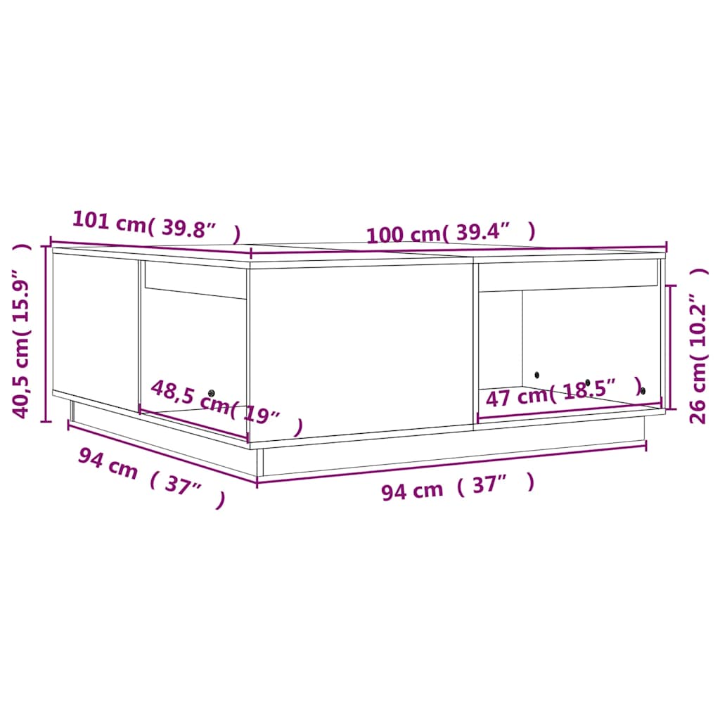 Couchtisch 100x101x40,5 cm Massivholz Kiefer