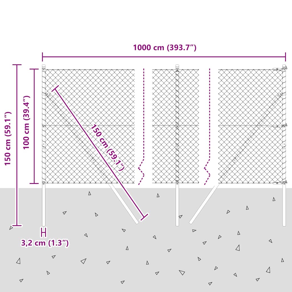 Outdoor Kettenglied-Zaun Erdfixierung 10 x 0,4 m Grün Netz