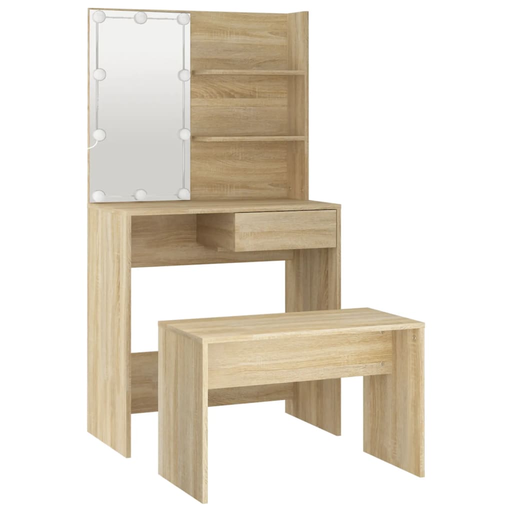 Schminktisch-Set mit LED Weiß Holzwerkstoff