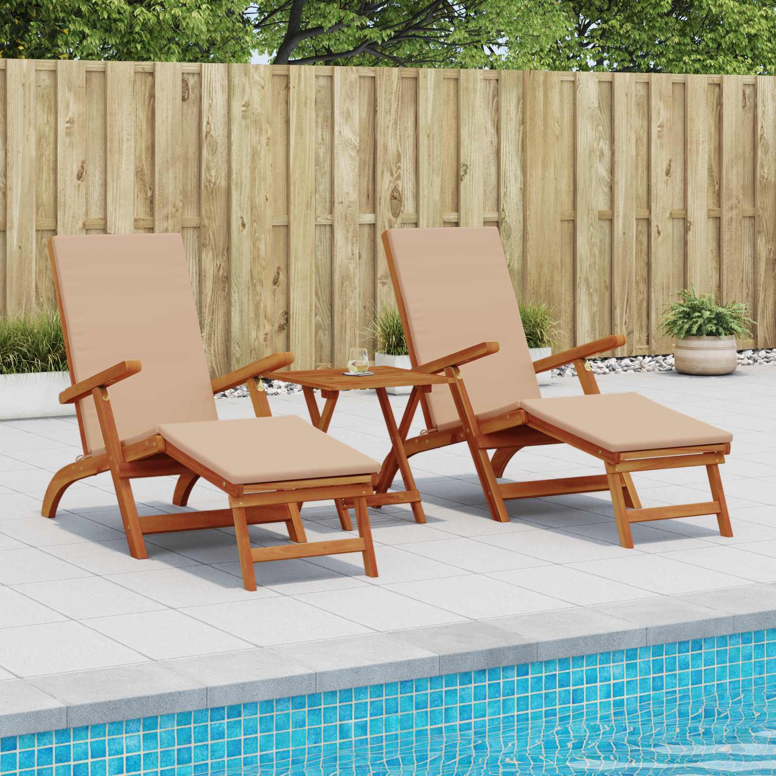 Gartenliege mit Fußteil und Tisch Massivholz Akazie