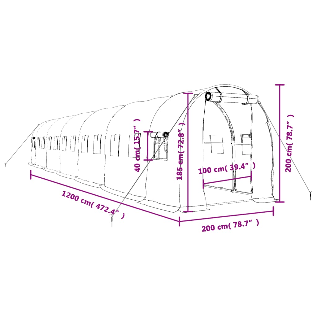 Gewächshaus mit Stahlrahmen Weiß 8 m² 4x2x2 m