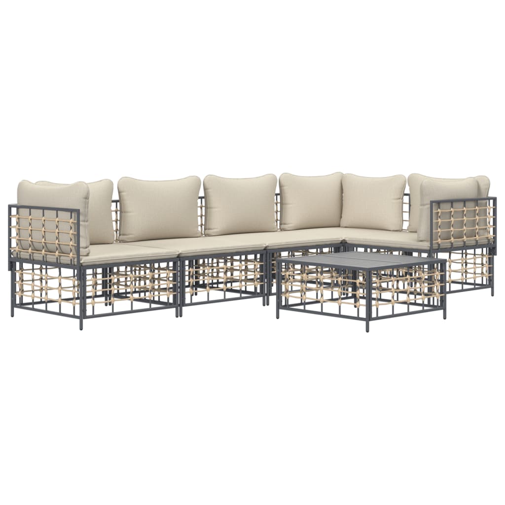 5-tlg. Garten-Lounge-Set mit Kissen Anthrazit Poly Rattan