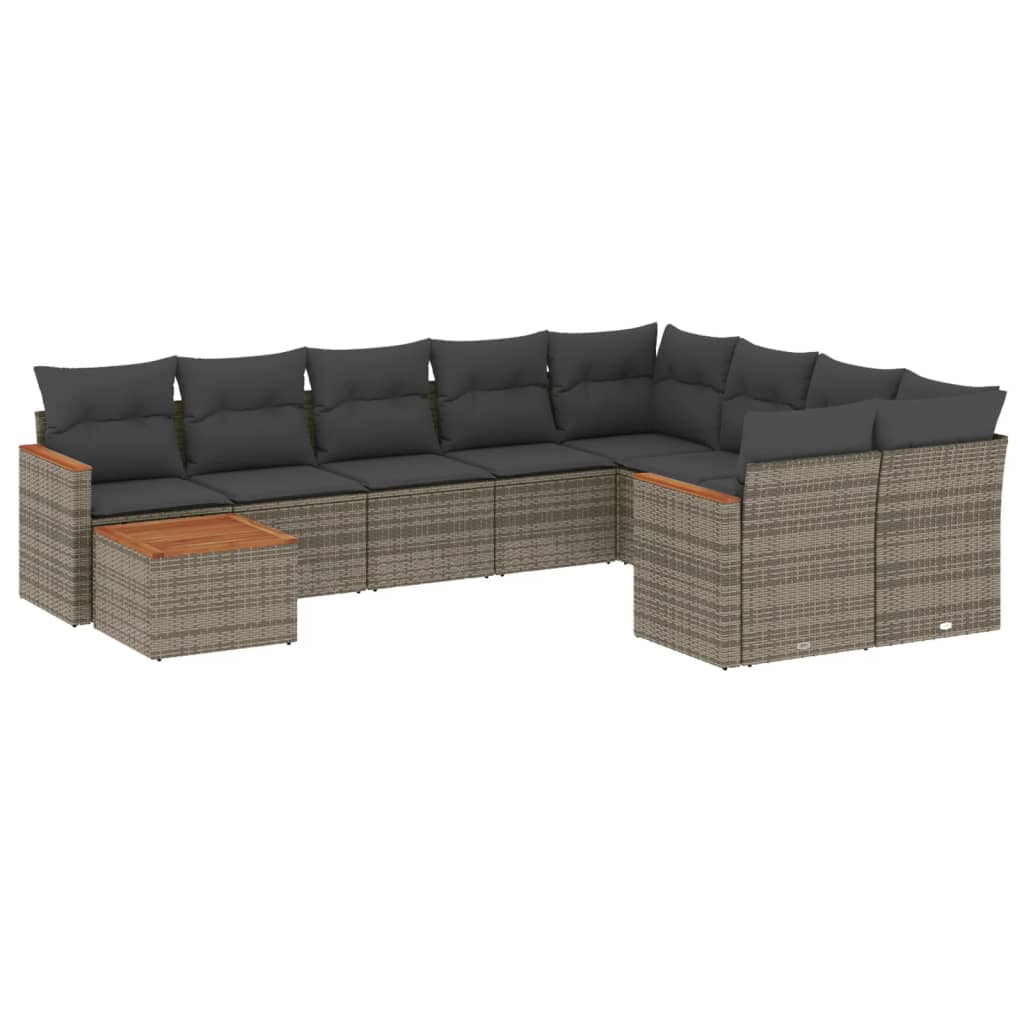 10-tlg. Garten-Sofagarnitur mit Kissen Schwarz Poly Rattan