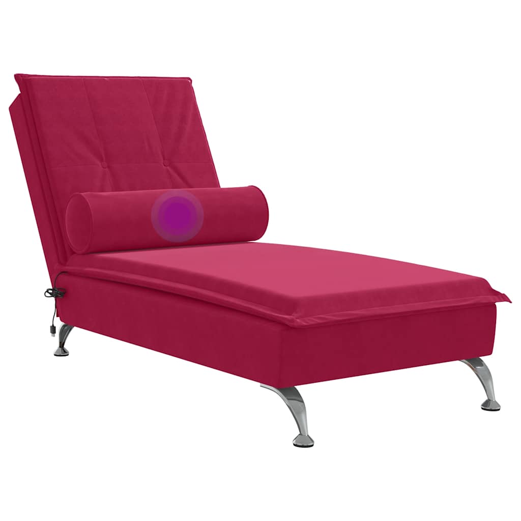 Massage-Chaiselongue mit Nackenrolle Hellgrau Samt