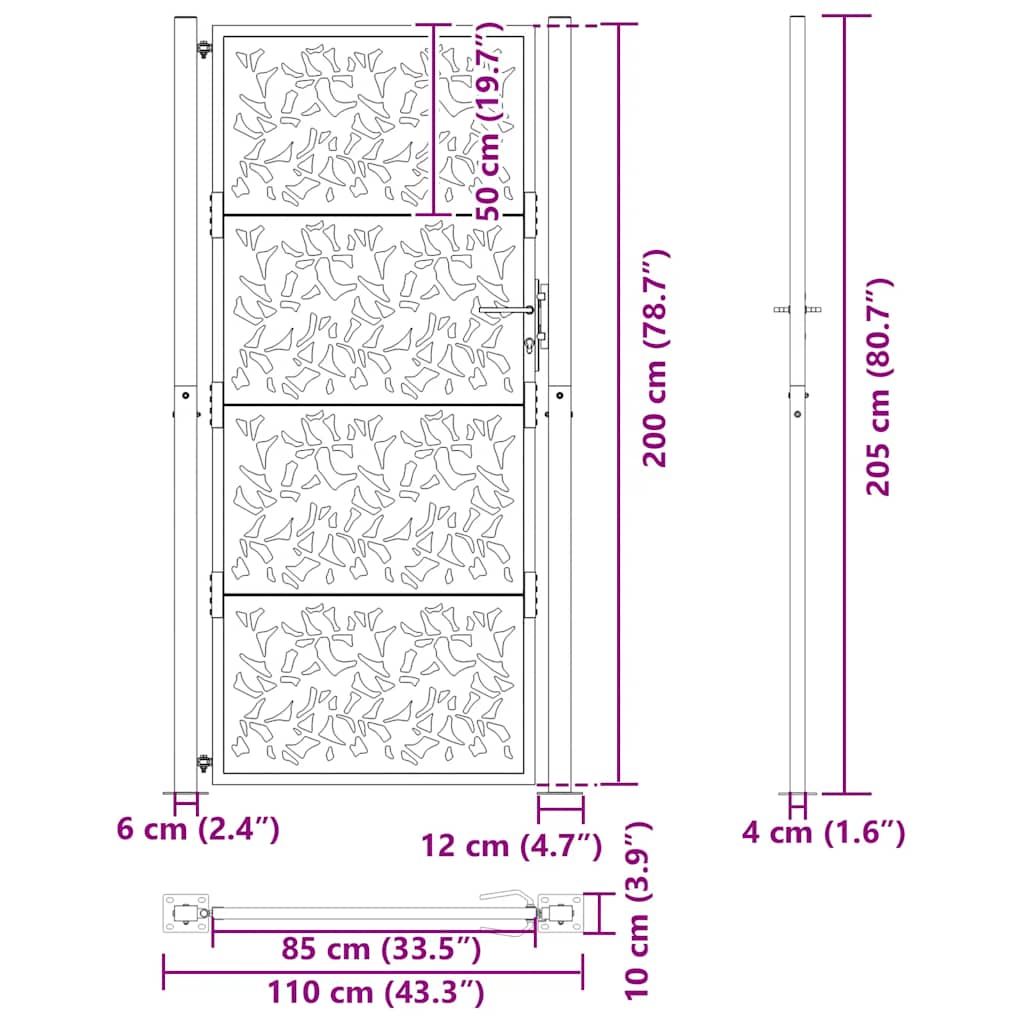 Gartentor Schwarz 100x100 cm Stahl Lichtdesign