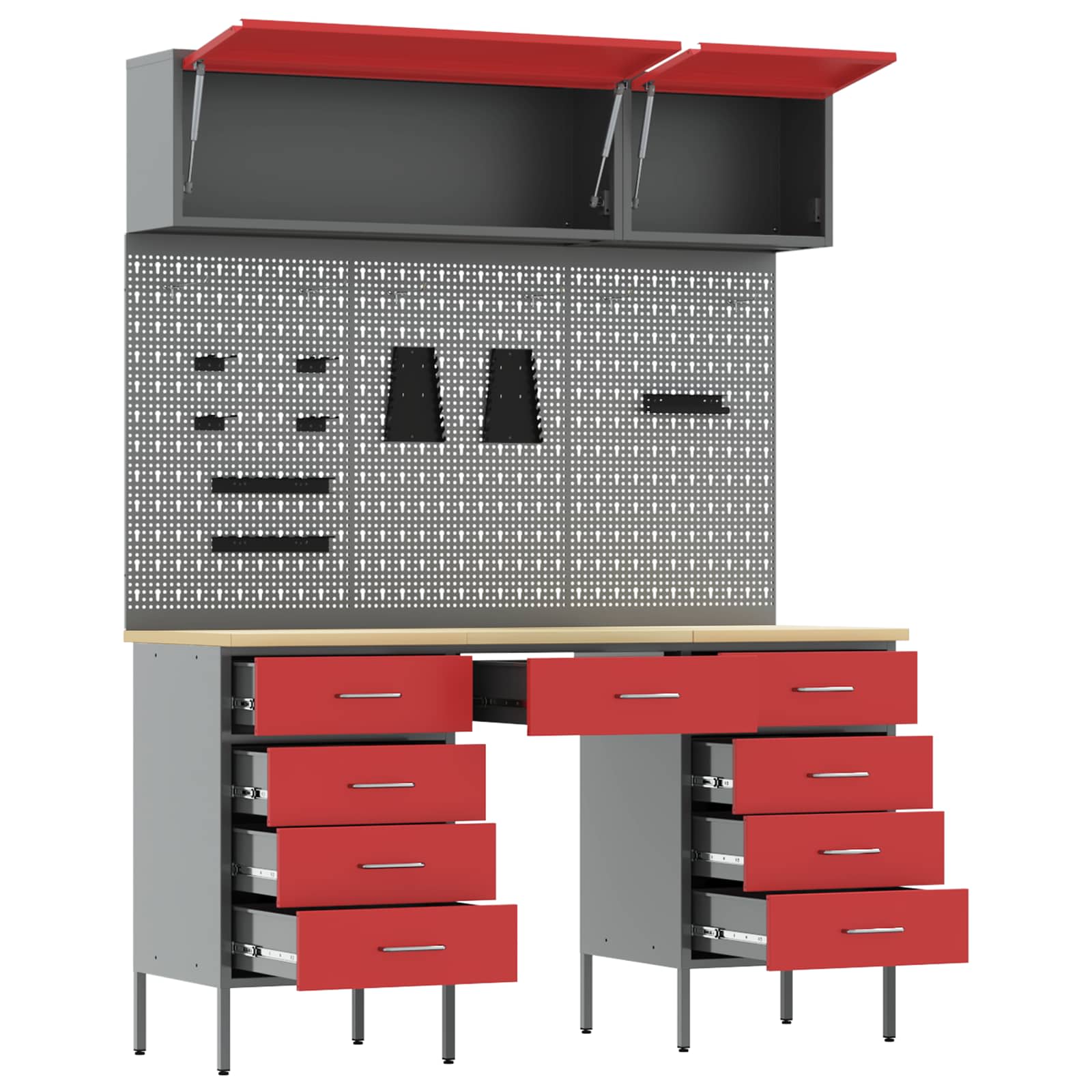 Arbeitsschrankset mit Schubladen mit Regal 8 pcs Grau