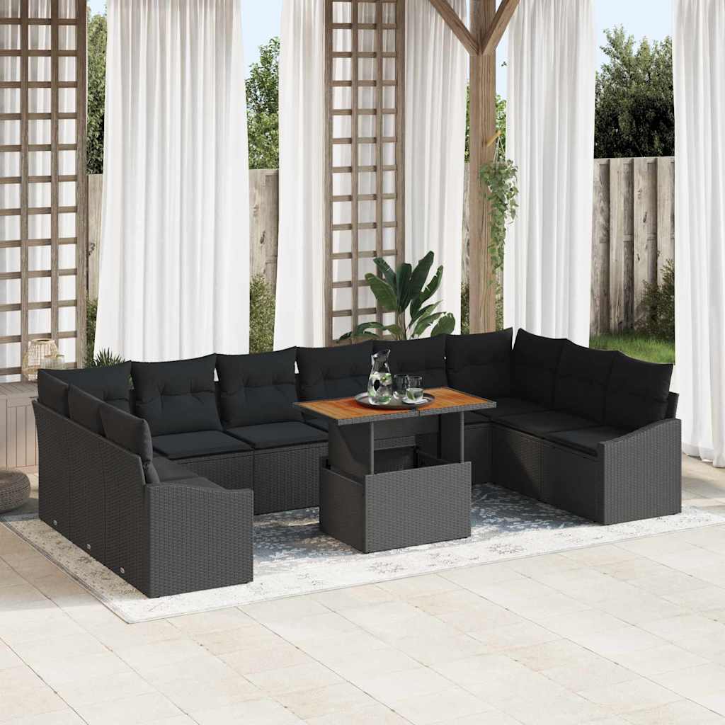 Garten Essgruppe mit Kissen 11 pcs Schwarz und Creme
