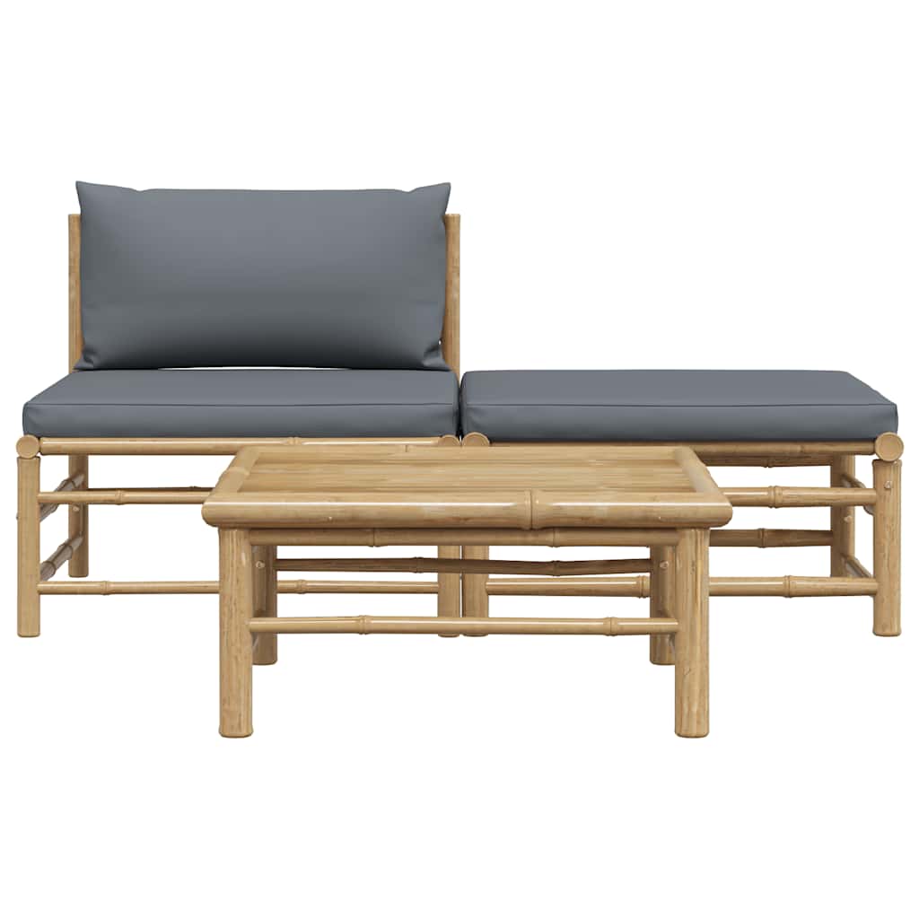 3-tlg. Garten-Lounge-Set mit Kissen Bambus