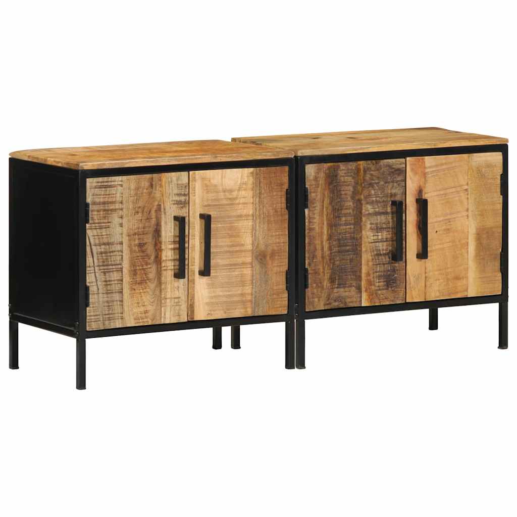 Nachttisch Braun und Schwarz 50 x 30 x 45 cm Massivholz Mango