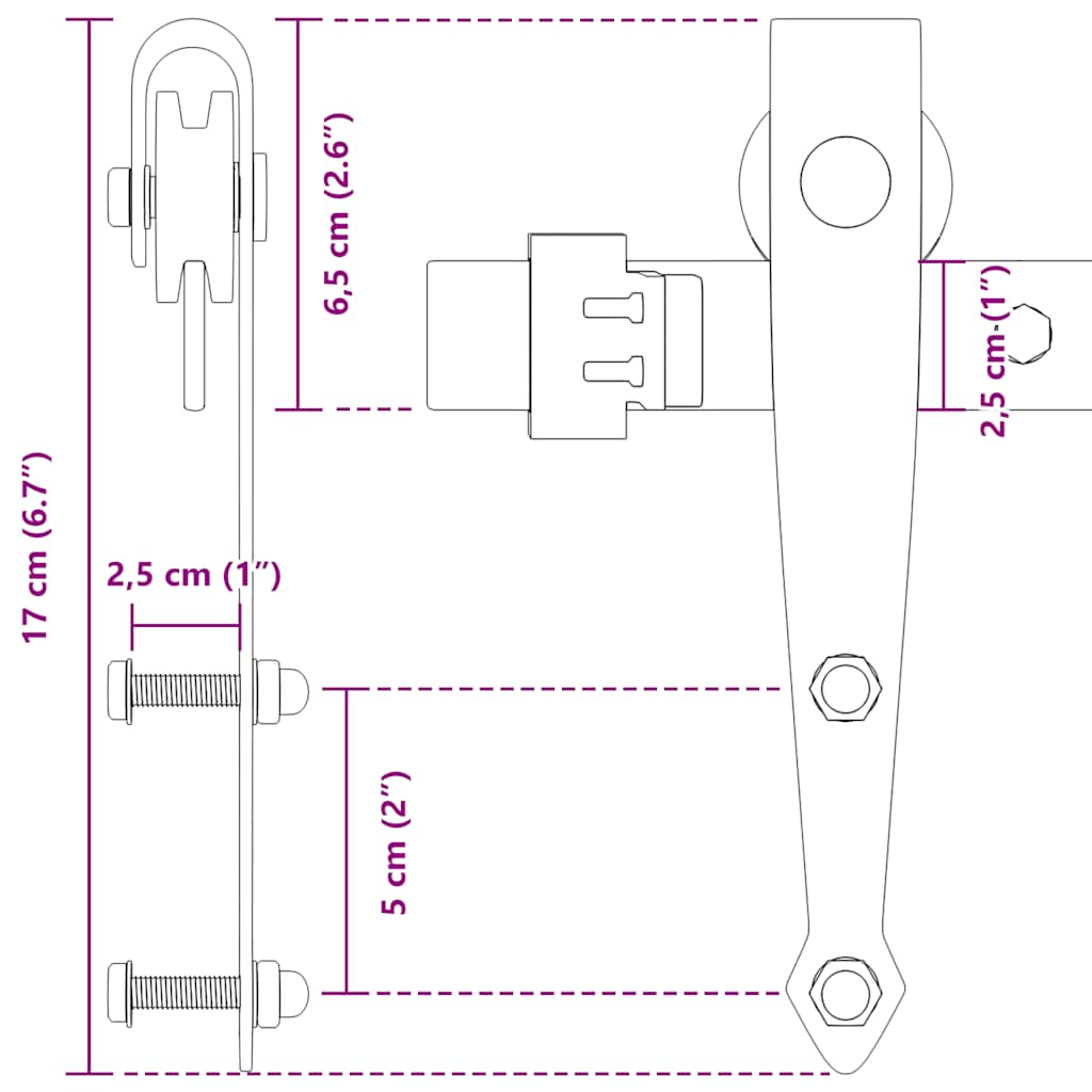 Mini Schiebetürbeschlag Set für Schranktüren 122 cm Carbonstahl