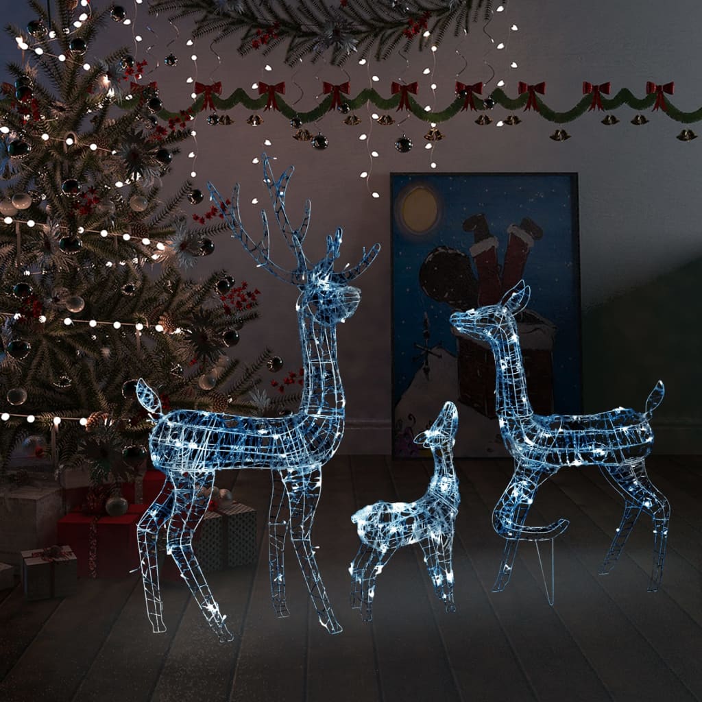 Rentierfamilie Weihnachtsdekoration Weiß und Silber 201 LEDs