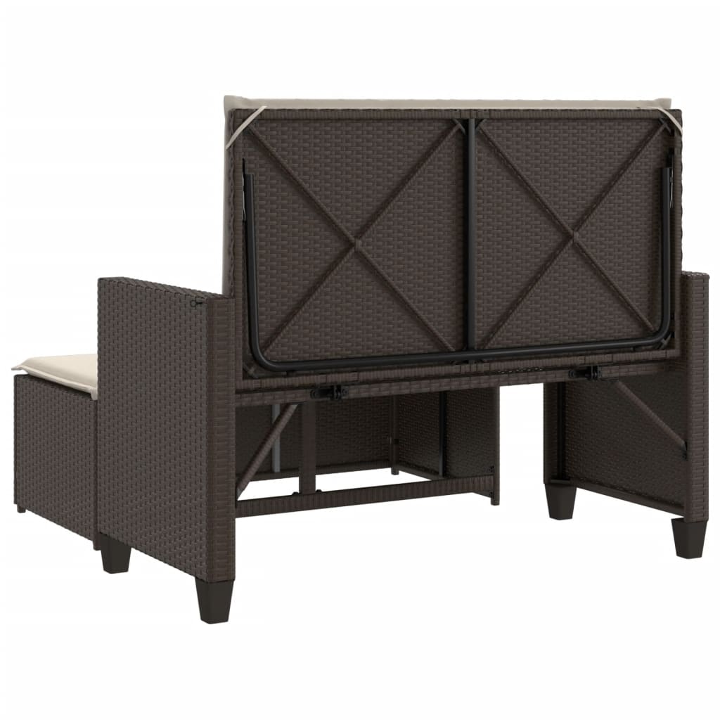 Gartenbank mit Kissen und Hocker Schwarz Poly Rattan