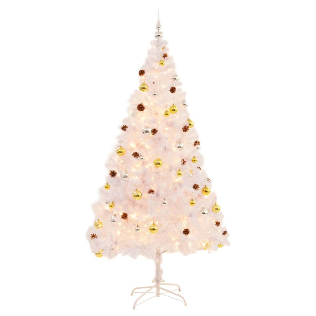 Künstlicher Weihnachtsbaum mit Beleuchtung & Kugeln Grün 150 cm