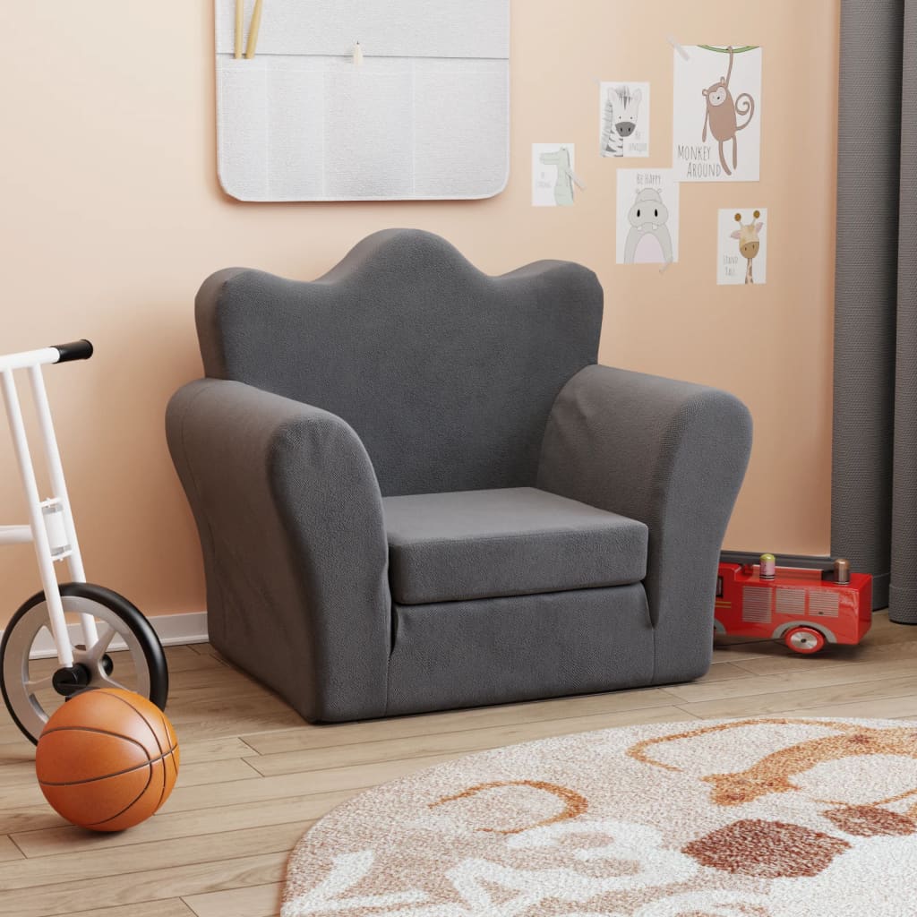 Kindersofa Hellgrau mit Sternen Weich Plüsch