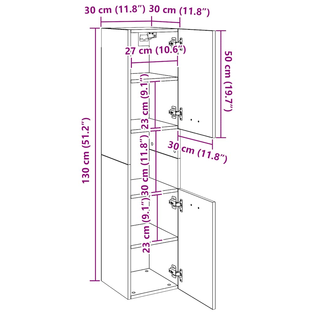 Badezimmerschrank Weiß 30x30x130 cm Holzwerkstoff