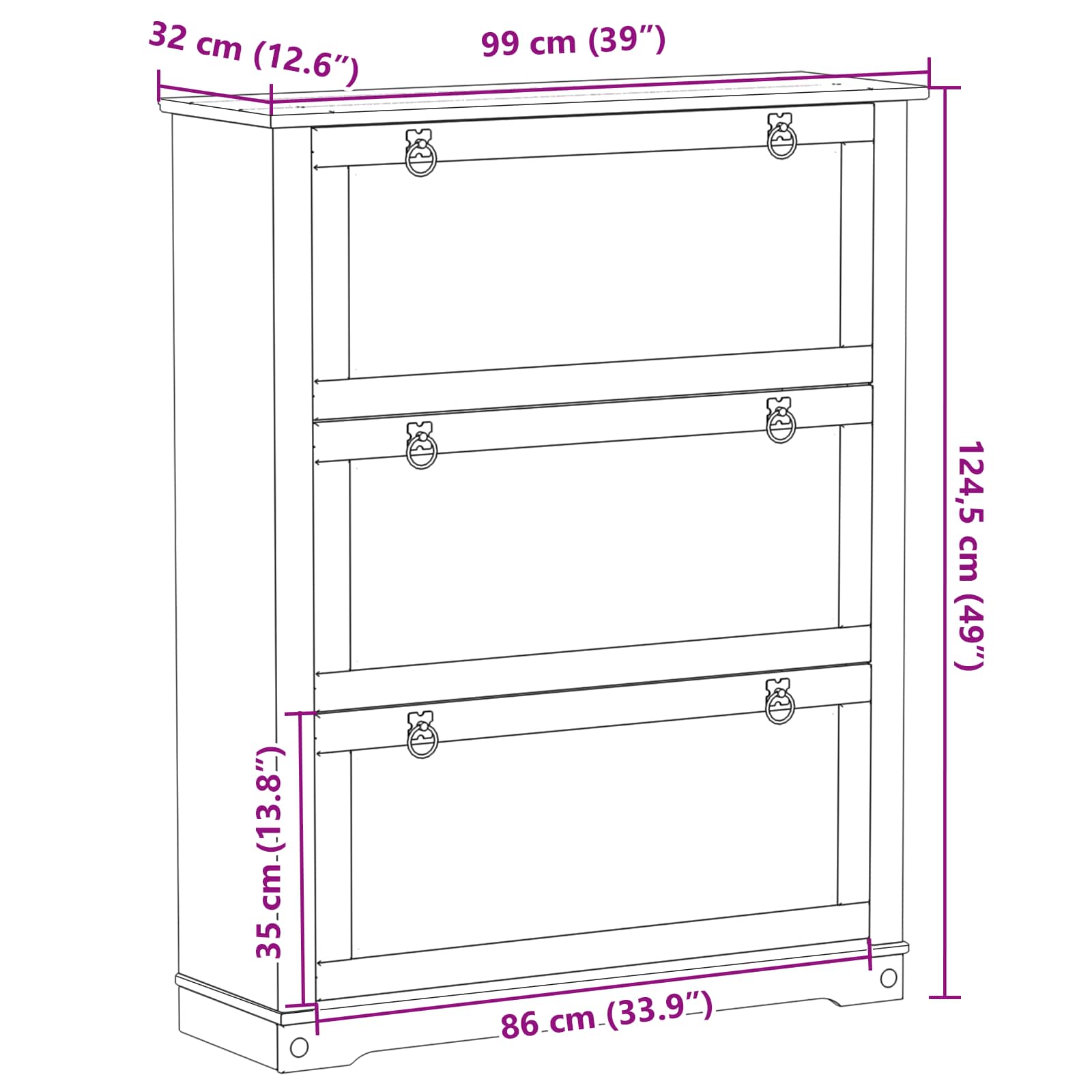 Schuhschrank Corona 99x32x47 cm Massivholz Kiefer