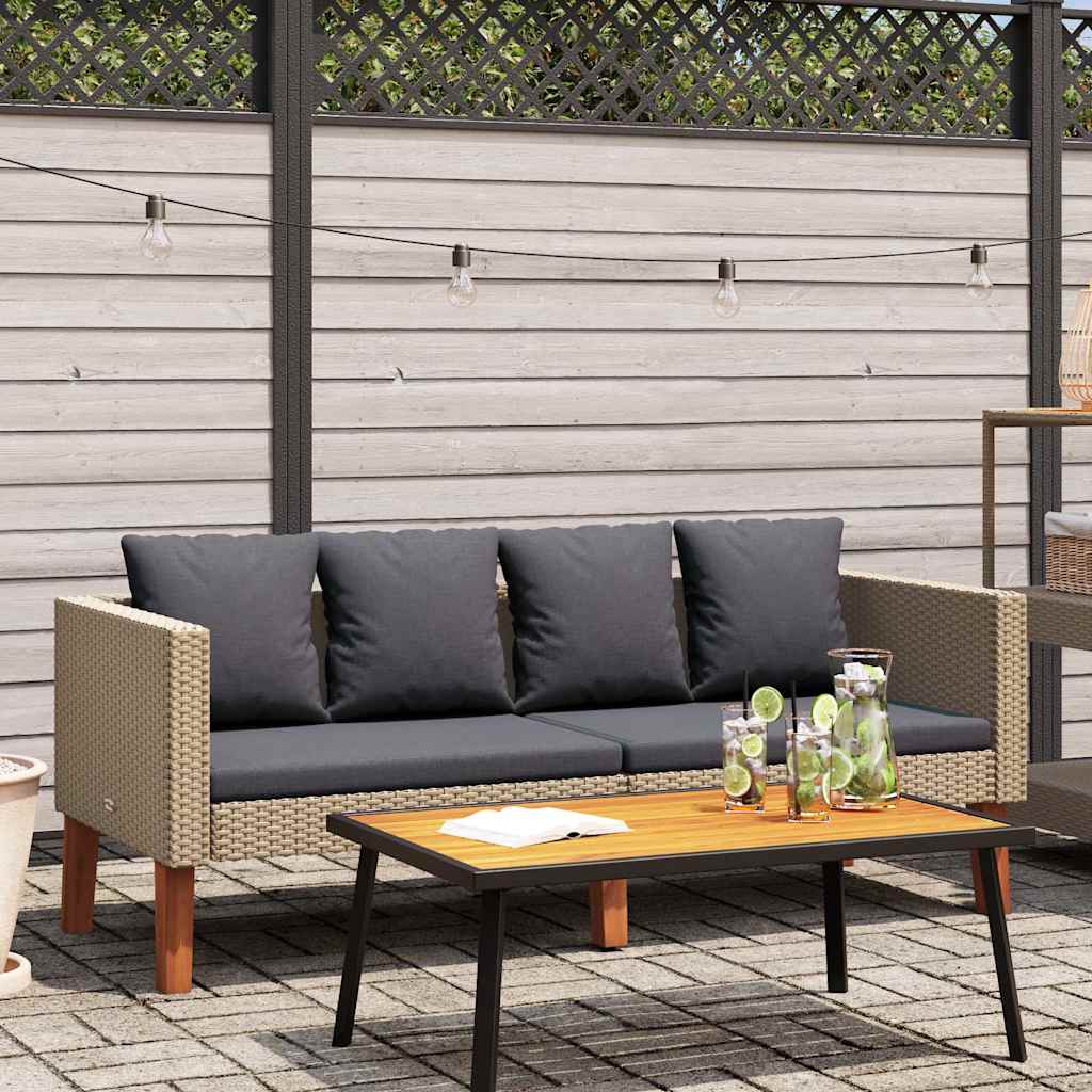 3-Sitzer-Gartensofa mit Auflagen Poly Rattan Beige
