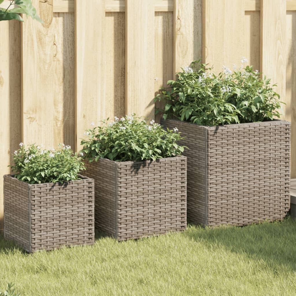 Pflanzkübel 3 Stk. Schwarz Poly Rattan