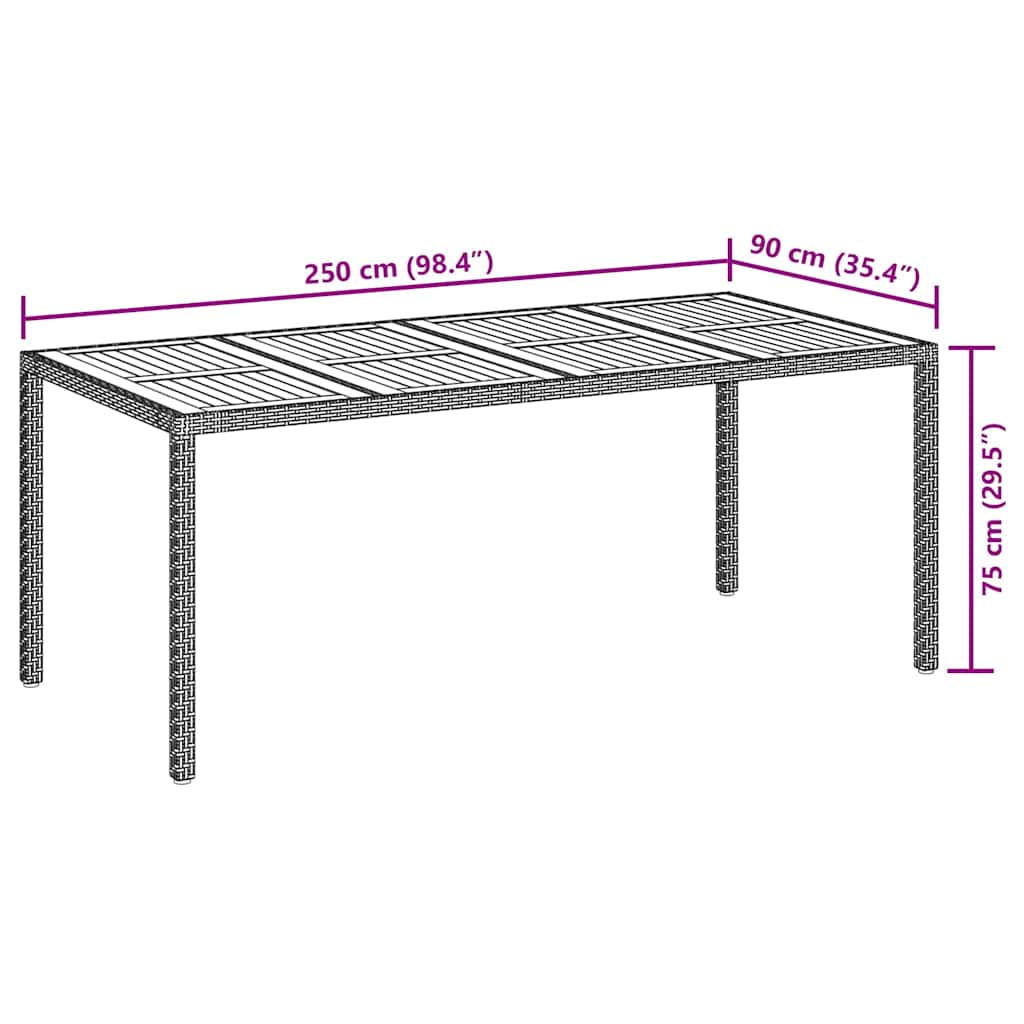 Gartentisch 150x90x75 cm Hartglas und Poly Rattan Grau