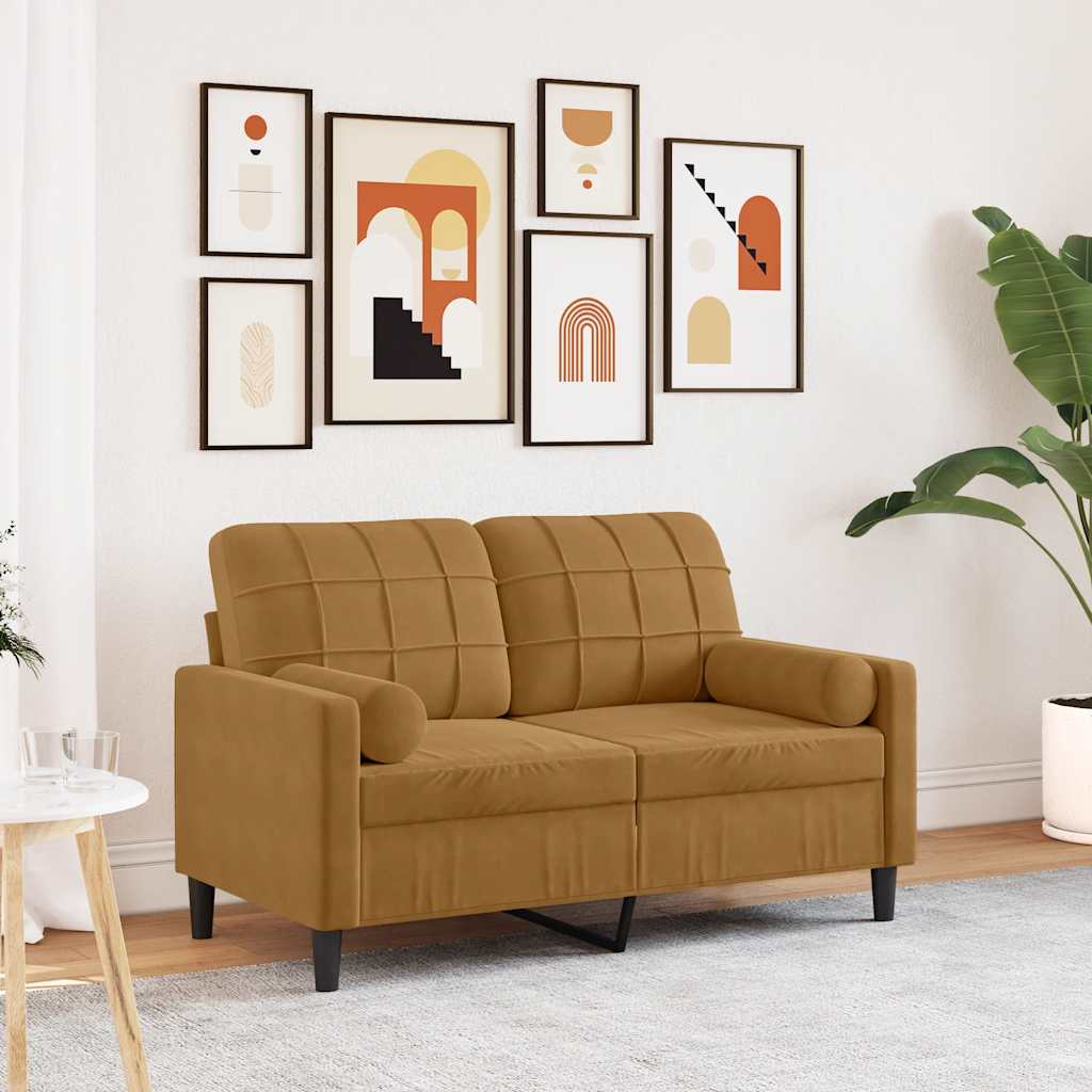2-Sitzer-Sofa mit Zierkissen Hellgrau 120 cm Samt